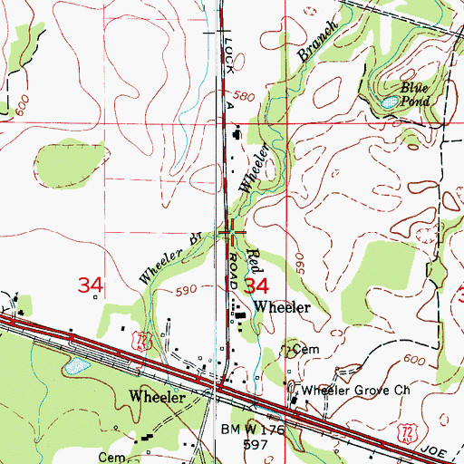 Topographic Map of Red Branch, AL