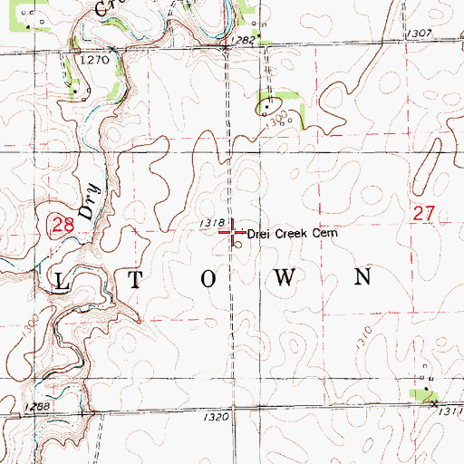 Topographic Map of Drei Creek Cemetery, SD