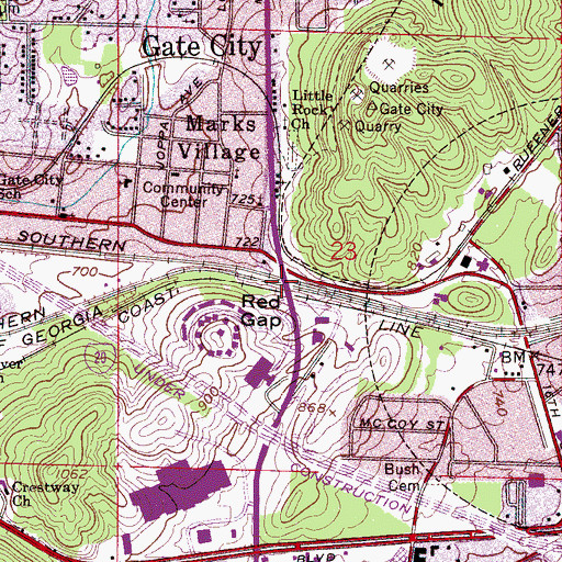 Topographic Map of Red Gap, AL