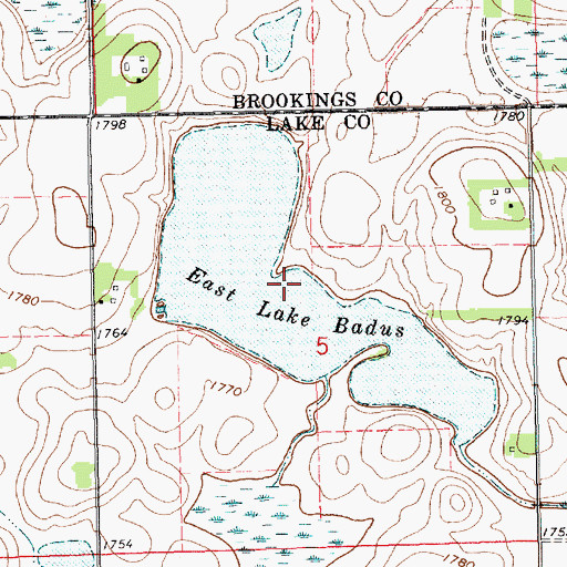 Topographic Map of East Lake Badus, SD