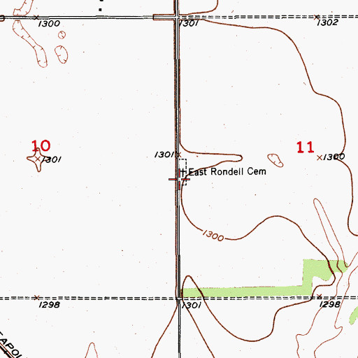 Topographic Map of East Rondell Cemetery, SD