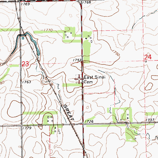 Topographic Map of East Sinai Cemetery, SD