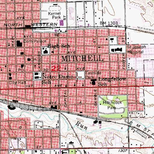 Topographic Map of Eastside Park, SD
