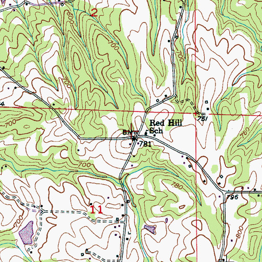 Topographic Map of Red Hill School (historical), AL