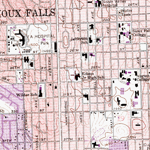 Topographic Map of Edison Middle School, SD
