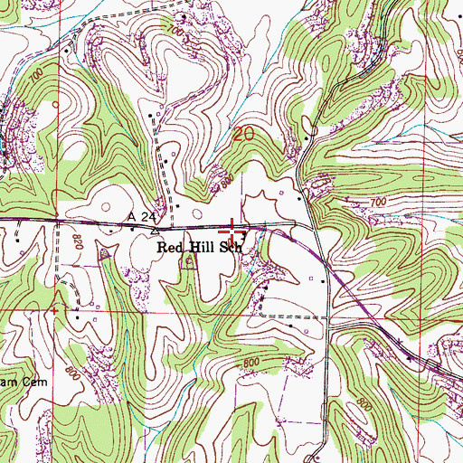 Topographic Map of Red Hill School, AL