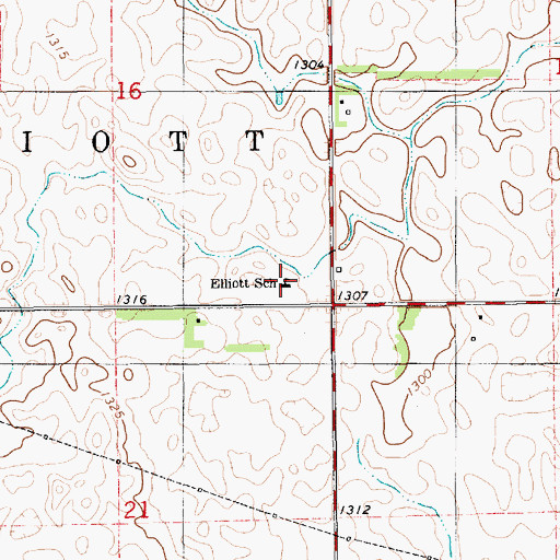 Topographic Map of Elliott School, SD