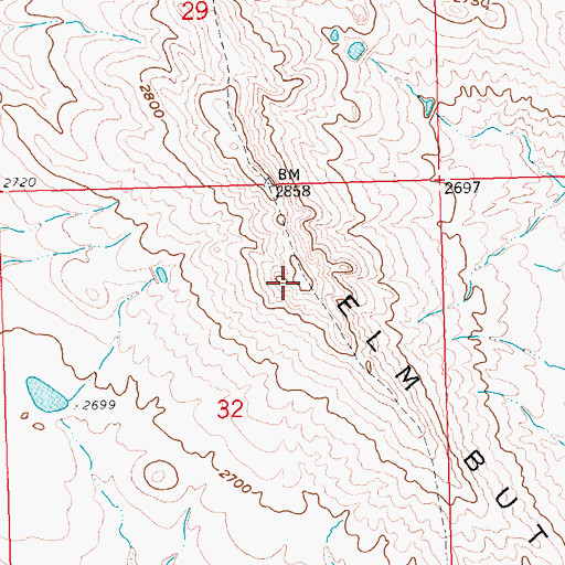 Topographic Map of Elm Butte Divide, SD