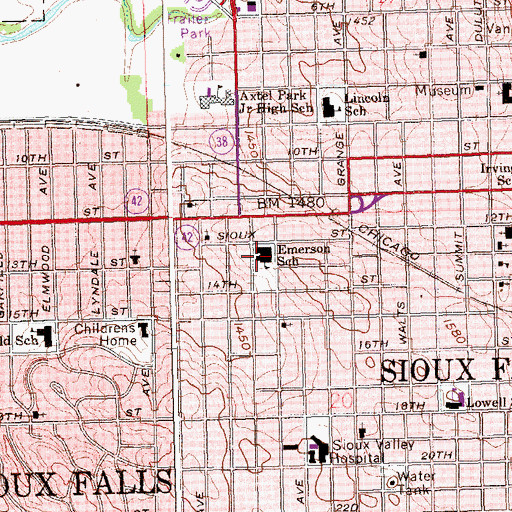 Topographic Map of Emerson School, SD