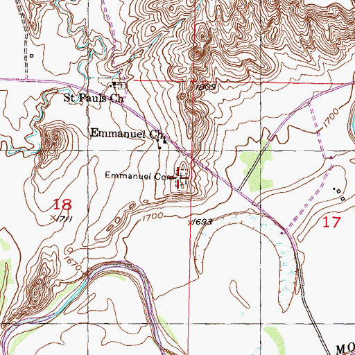 Topographic Map of Emmanuel Episcopal Cemetery, SD