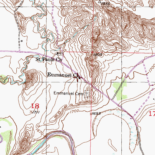 Topographic Map of Emmanuel Church, SD