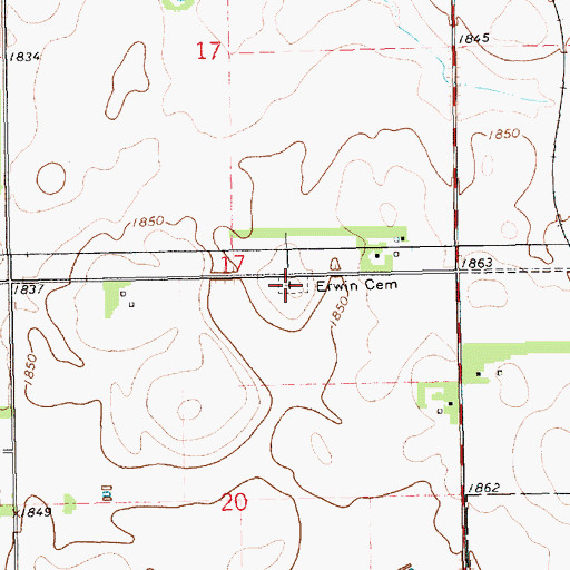 Topographic Map of Erwin Cemetery, SD