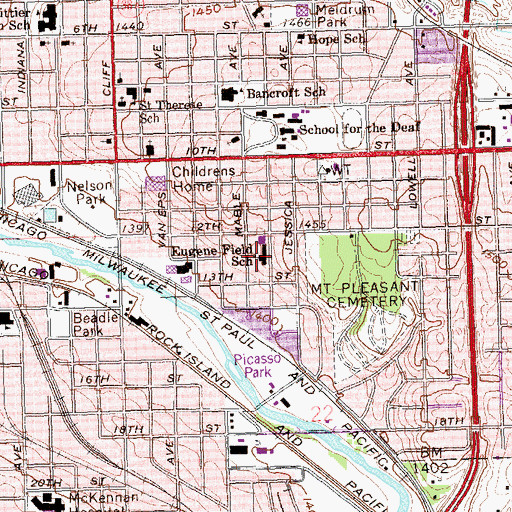 Topographic Map of Eugene Field Elementary School, SD