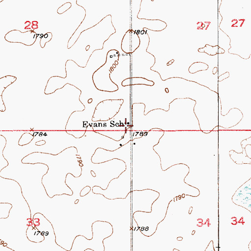 Topographic Map of Evans School, SD