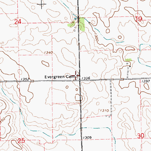 Topographic Map of Evergreen Cemetery, SD