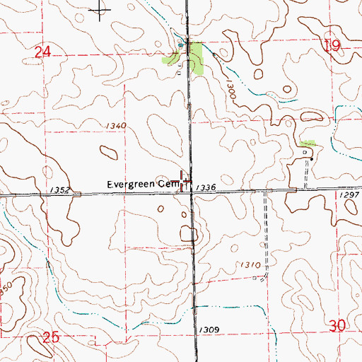 Topographic Map of Evergreen Cemetery, SD
