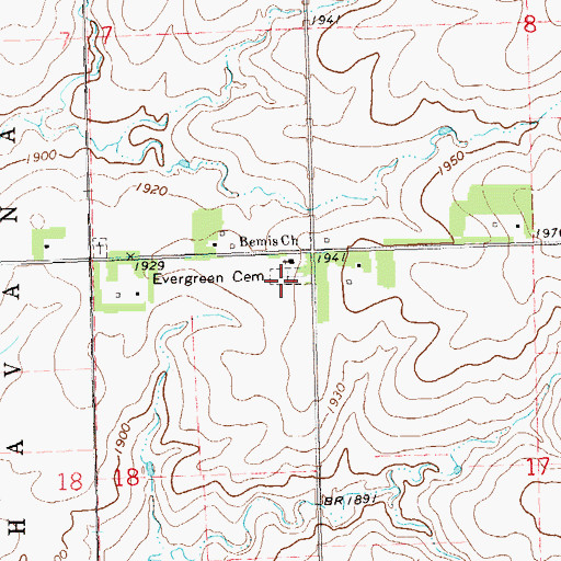 Topographic Map of Evergreen Cemetery, SD