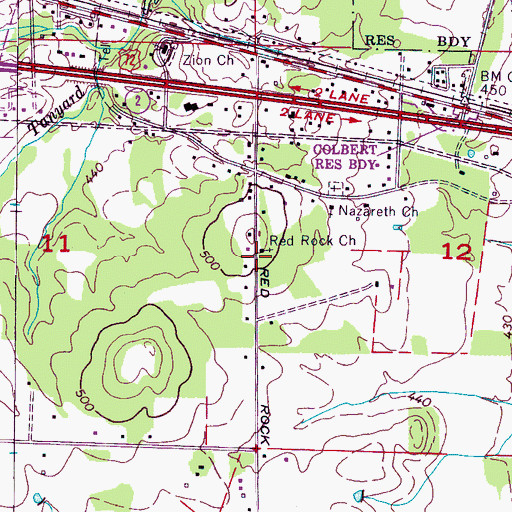 Topographic Map of Red Rock Church, AL