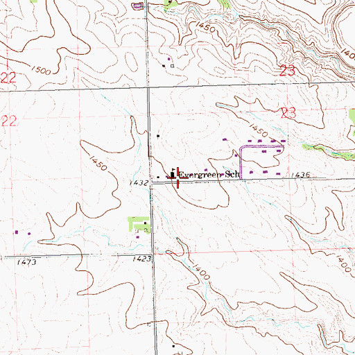 Topographic Map of Evergreen School, SD
