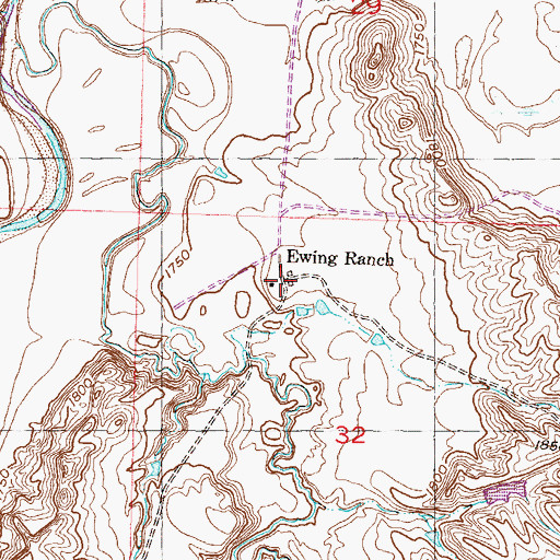 Topographic Map of Ewing Ranch, SD