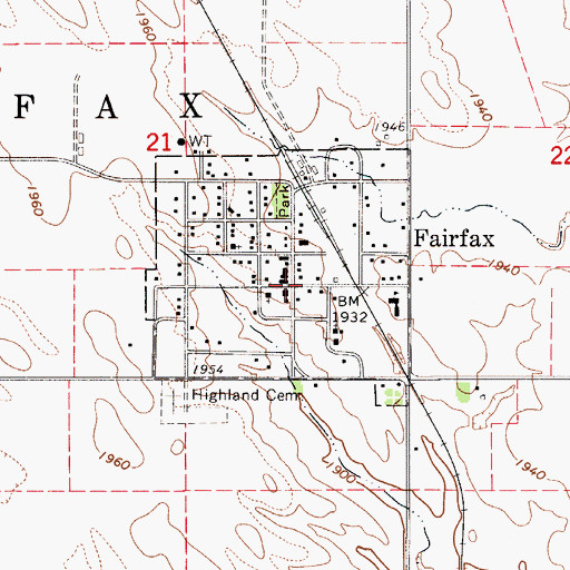 Topographic Map of Fairfax, SD