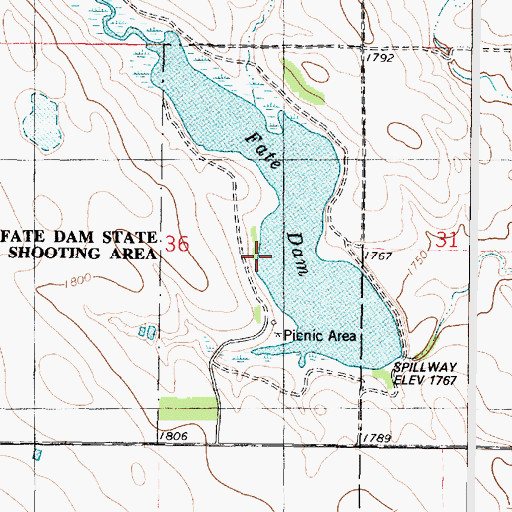 Topographic Map of Fate Dam State Public Shooting Area, SD
