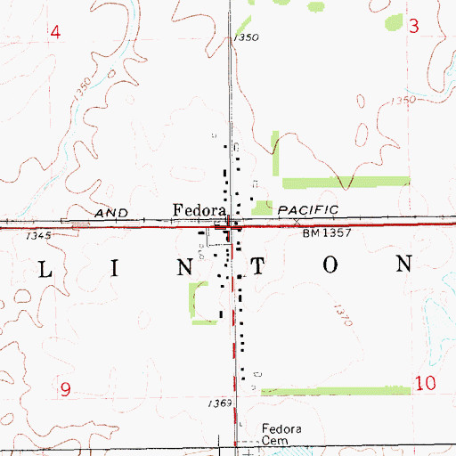 Topographic Map of Fedora, SD