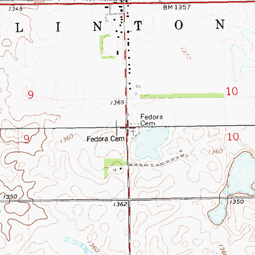 Topographic Map of Fedora Cemetery, SD