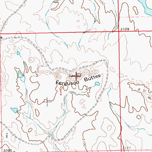 Topographic Map of Ferguson Buttes, SD