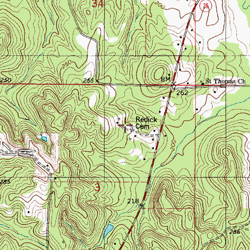 Topographic Map of Redick Cemetery, AL