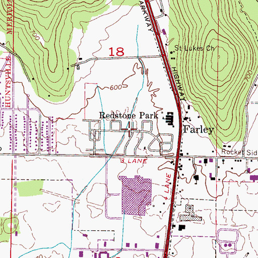 Topographic Map of Redstone Park, AL