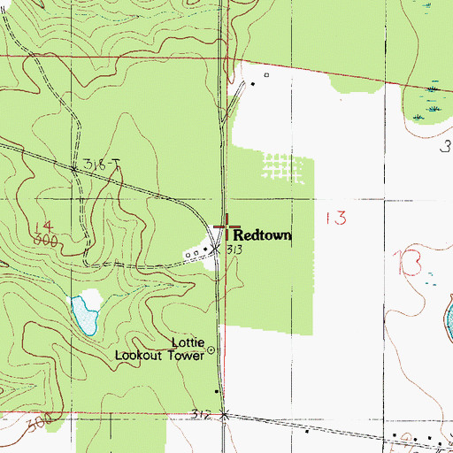 Topographic Map of Redtown, AL