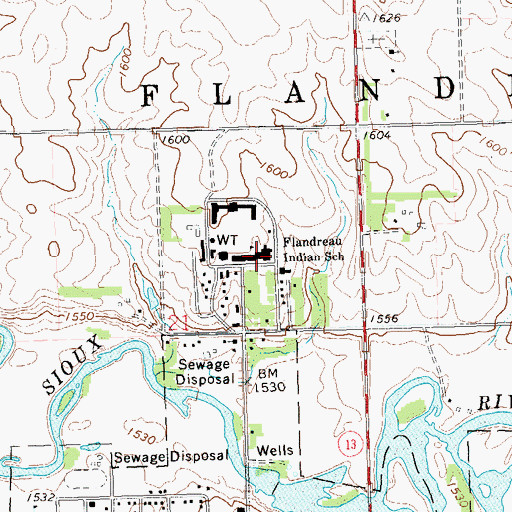 Topographic Map of Flandreau Indian School, SD