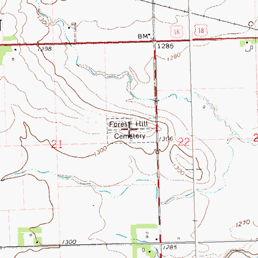 Topographic Map of Forest Hill Cemetery, SD