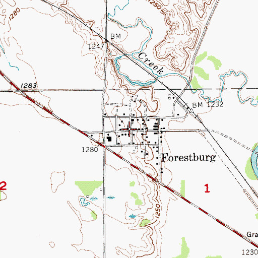 Topographic Map of Forestburg, SD
