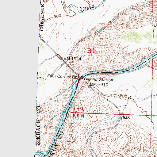 Topographic Map of Four Corner Bridge, SD