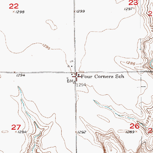 Topographic Map of Four Corners School, SD