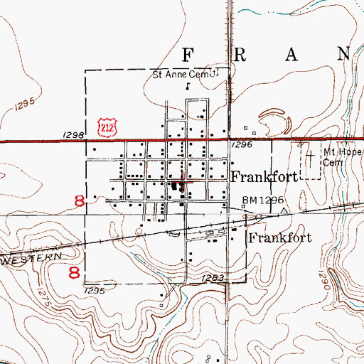 Topographic Map of Frankfort, SD