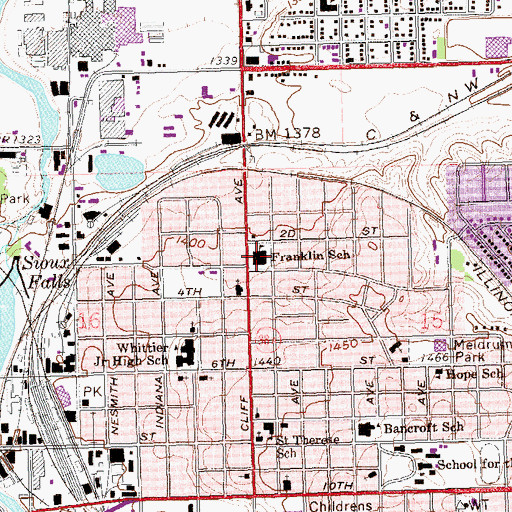 Topographic Map of Franklin School, SD