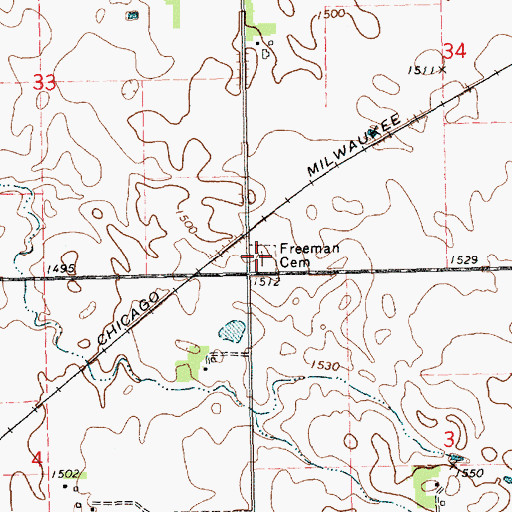 Topographic Map of Freeman Cemetery, SD