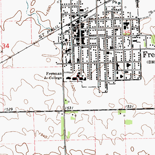 Topographic Map of Freeman Junior College, SD