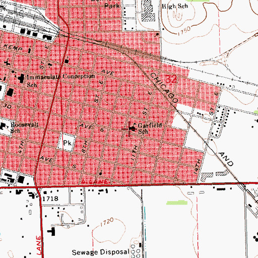 Topographic Map of Garfield Elementary School, SD