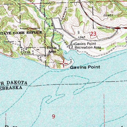 Topographic Map of Gavins Point, SD