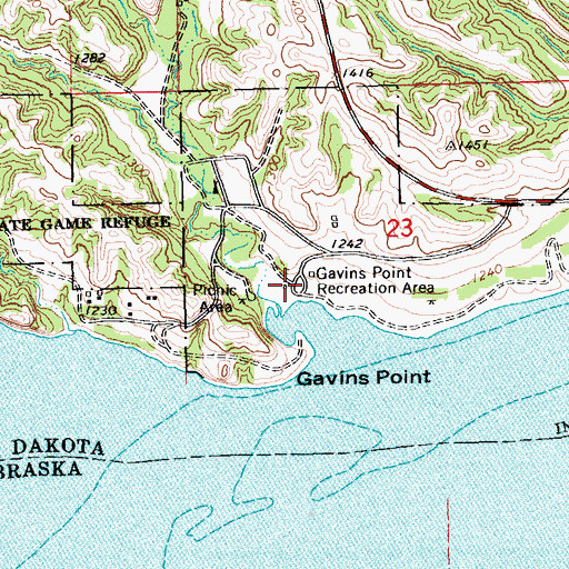 Topographic Map of Gavins Point Recreation Area, SD
