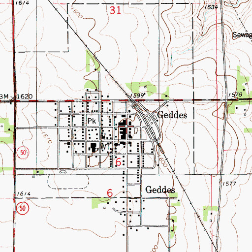 Topographic Map of Geddes, SD