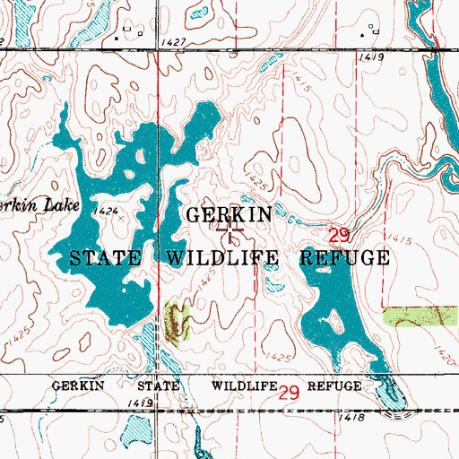 Topographic Map of Gerkin State Wildlife Refuge, SD