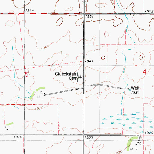 Topographic Map of Glueckstahl Cemetery, SD