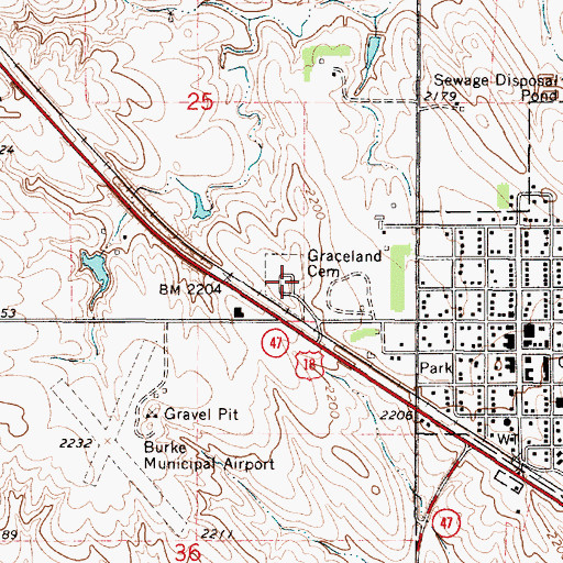Topographic Map of Graceland Cemetery, SD