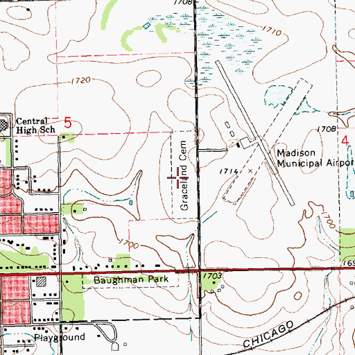 Topographic Map of Graceland Cemetery, SD
