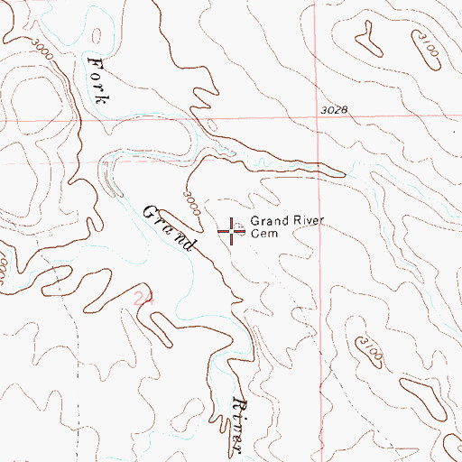 Topographic Map of Grand River Cemetery, SD